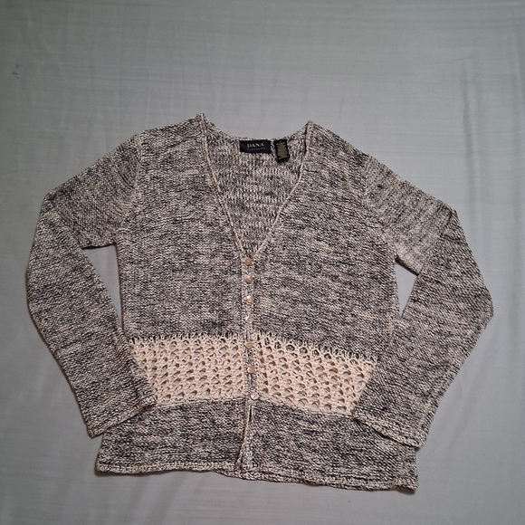 Dana Buchman Black and Cream Knit Cardigan Button Front Women's Large - Picture 3 of 7